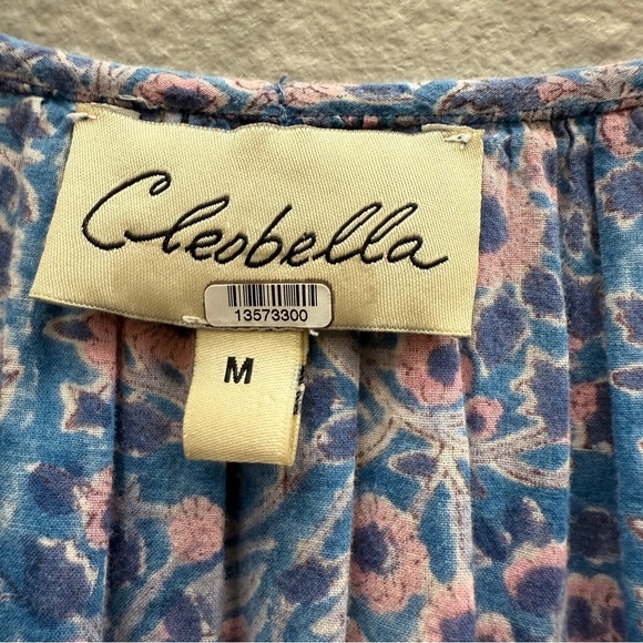 Cleobella Floral Mini Dress Size Medium Smock Waist Layered Ruffle Blue Pink - Picture 3 of 9